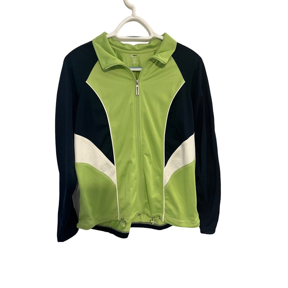 St. John’s Bay Full Zip Cycling Jacket Green Navy White Size M